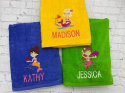 Mermaid Personalized Beach Towel Monogrammed Pool Party Birthday Gift Favors Nautical Boat - thumbnail 1