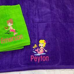 Mermaid Personalized Beach Towel Monogrammed Pool Party Birthday Gift Favors Nautical Boat - thumbnail 3