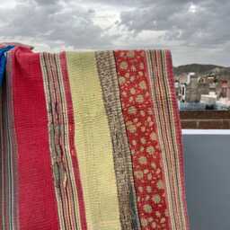 Handmade Vintage Patchwork Kantha Quilt Reversible Block Print Cotton Bed Cover Throw - thumbnail 3