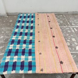 Handmade Vintage Patchwork Kantha Quilt Reversible Block Print Cotton Bed Cover Throw - thumbnail 4