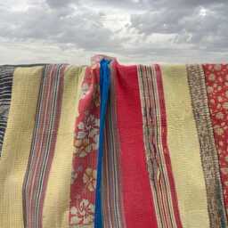 Handmade Vintage Patchwork Kantha Quilt Reversible Block Print Cotton Bed Cover Throw - thumbnail 2