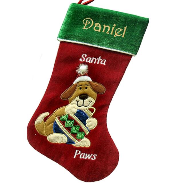 Personalized Holiday Dog Christmas Stocking - Santa Paws Design Holding Ornament Cute Stockingfor Dogs - image 1