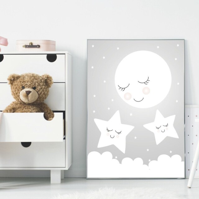 Nursery Print, Printable Moon, Sleepy Moon Stars Gift, Children's Room ...