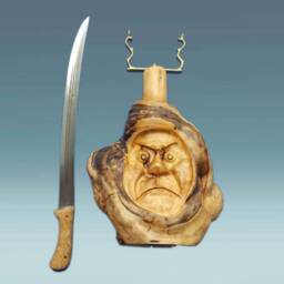 Sword, Wood Carved Statue, Sword Composition, Abstract Wooden Sculpture, Home Decor, Human Face, Art - thumbnail 2