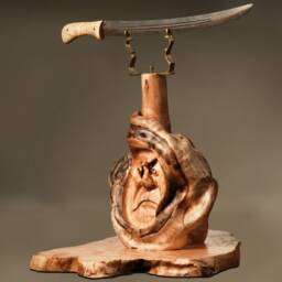 Sword, Wood Carved Statue, Sword Composition, Abstract Wooden Sculpture, Home Decor, Human Face, Art - thumbnail 4