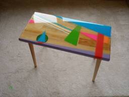 Handmade Colorful Epoxy Resin Table Top, Retro Artwork, Wood Centerpiece - thumbnail 1