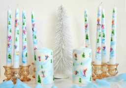 Christmas Candles Painted/Hand Painted Taper Candle /Skiing/ Painted Skier Candle/ Xmas Gift - thumbnail 1