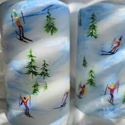 Christmas Candles Painted/Hand Painted Taper Candle /Skiing/ Painted Skier Candle/ Xmas Gift - thumbnail 2