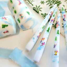 Christmas Candles Painted/Hand Painted Taper Candle /Skiing/ Painted Skier Candle/ Xmas Gift - thumbnail 3
