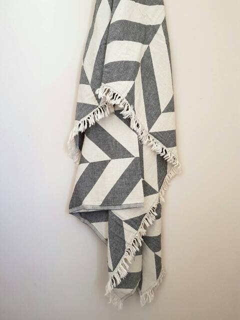 100% Cotton Blanket in Gray Chevron - Modern Beach Blanket Soft Couch Throw Summer Festival Cozy Coverlet Boho Home - image 1