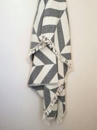 100% Cotton Blanket in Gray Chevron - Modern Beach Blanket Soft Couch Throw Summer Festival Cozy Coverlet Boho Home - thumbnail 1