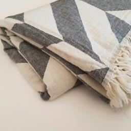 100% Cotton Blanket in Gray Chevron - Modern Beach Blanket Soft Couch Throw Summer Festival Cozy Coverlet Boho Home - thumbnail 3