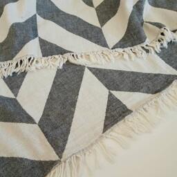 100% Cotton Blanket in Gray Chevron - Modern Beach Blanket Soft Couch Throw Summer Festival Cozy Coverlet Boho Home - thumbnail 2