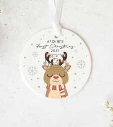 Baby First Christmas, Personalised Bauble - Ceramic Or Acrylic 7-8 cm, Newborn Keepsake