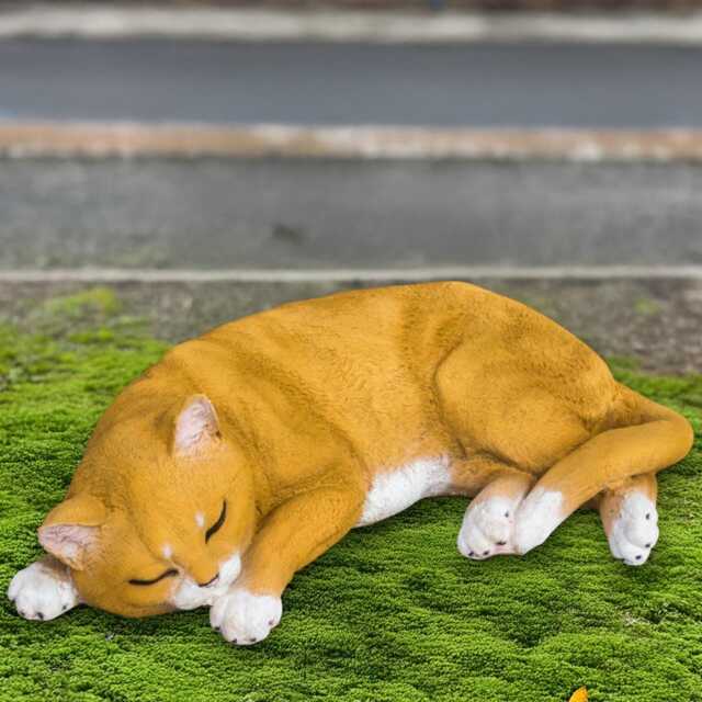 Sleeping Concrete Cat Figurine Ginger Kitten Sculpture Cement Pet Memorial Statue Garden Kitty Decor Outdoor Ornament Gift - image 1