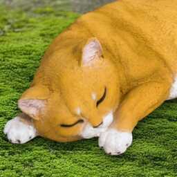 Sleeping Concrete Cat Figurine Ginger Kitten Sculpture Cement Pet Memorial Statue Garden Kitty Decor Outdoor Ornament Gift - thumbnail 2