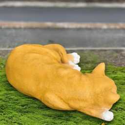 Sleeping Concrete Cat Figurine Ginger Kitten Sculpture Cement Pet Memorial Statue Garden Kitty Decor Outdoor Ornament Gift - thumbnail 3