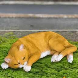 Sleeping Concrete Cat Figurine Ginger Kitten Sculpture Cement Pet Memorial Statue Garden Kitty Decor Outdoor Ornament Gift - thumbnail 1