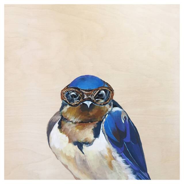 Sky Pilot - Art Print Bird Funny Painting Barn Swallow Gicl??e Prints