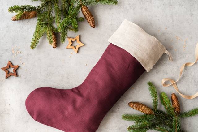 Linen Christmas Stocking Rustic Scandinavian Holiday Decor - image 1
