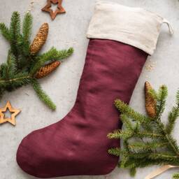 Linen Christmas Stocking Rustic Scandinavian Holiday Decor - thumbnail 2