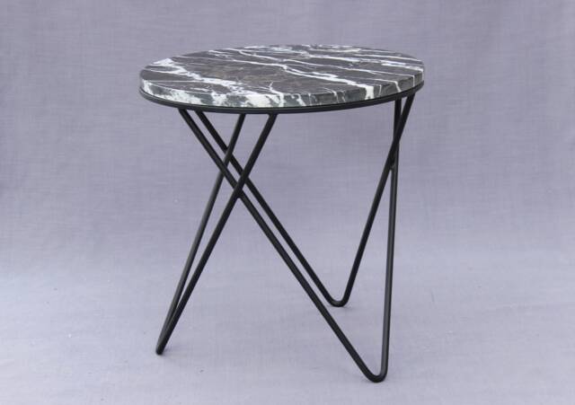 Nero Marquina Marble Side Table - Round Black Stone Brass Frame Custom Sizes - image 1