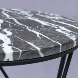 Nero Marquina Marble Side Table - Round Black Stone Brass Frame Custom Sizes - thumbnail 4