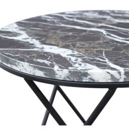 Nero Marquina Marble Side Table - Round Black Stone Brass Frame Custom Sizes - thumbnail 2