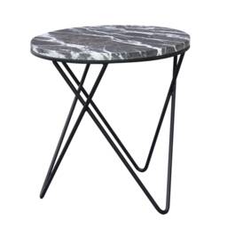Nero Marquina Marble Side Table - Round Black Stone Brass Frame Custom Sizes - thumbnail 3
