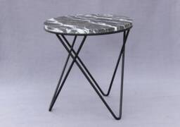 Nero Marquina Marble Side Table - Round Black Stone Brass Frame Custom Sizes - thumbnail 1