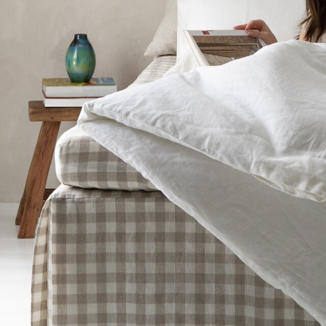 Linen Fitted Sheet Gingham, Checkered Linen Bedding, Natural Gingham Bottom Queen, Full, Cal King, Twin, Double, Single, Super King - image 1