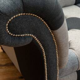 3 Seater Patchwork Wool Chesterfield Sofa - Grey Herringbone Wool, British Handmade - thumbnail 4