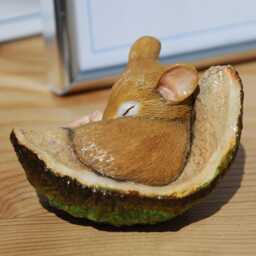 Realistic Mouse Figurine Sleeping in Conker Shell - Fine Detail Handmade & Painted - thumbnail 2