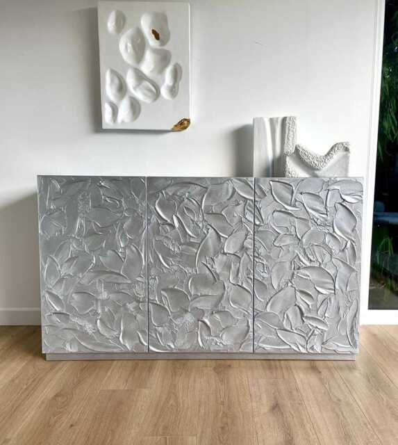 Silver Textured Sideboard. Bespoke Cabinet. Large Credenza. Tv Unit - image 1
