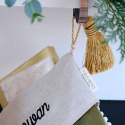 Personalised Velvet Christmas Stocking Luxurious Holiday Decor With Pompom Trim - Handmade Family Heirloom - thumbnail 4