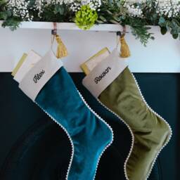 Personalised Velvet Christmas Stocking Luxurious Holiday Decor With Pompom Trim - Handmade Family Heirloom - thumbnail 3