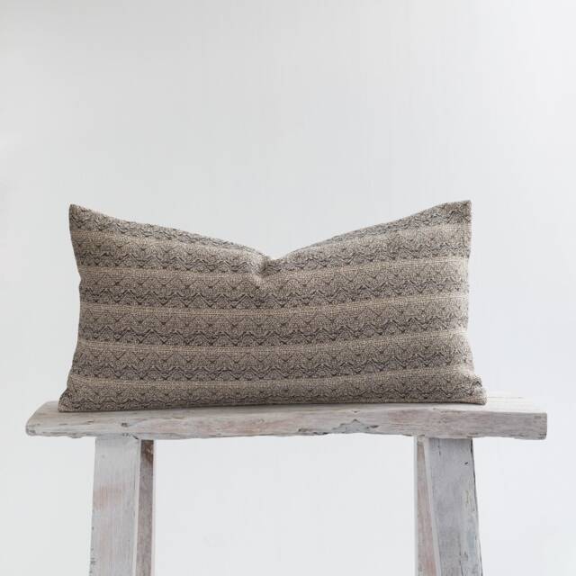 Woven Lumbar Pillow Cover, Brown Striped Kilim Style, Bamboo Reverse - image 1