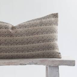 Woven Lumbar Pillow Cover, Brown Striped Kilim Style, Bamboo Reverse - thumbnail 2