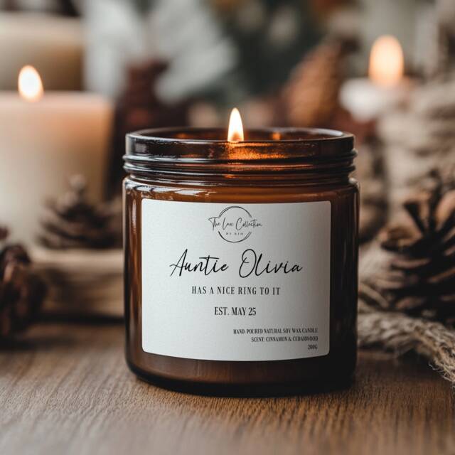 Custom Name Auntie Has A Nice Ring To It - Pregnancy Announcement Luxury Scented Candle 170Ml Amber Jar Natural Soywax Gift Set Home D??cor - image 1