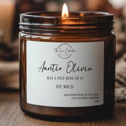 Custom Name Auntie Has A Nice Ring To It - Pregnancy Announcement Luxury Scented Candle 170Ml Amber Jar Natural Soywax Gift Set Home D??cor - thumbnail 2