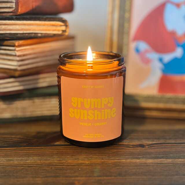 Grumpy Sunshine Candle Vanilla Coconut Scented, Bookish Gift - image 1
