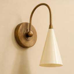Mid Century Modern Brass Wall Sconce, Vintage Lamp With Cream Ivory Shade, Modernist Bedside Light Retro Interior & Bathroom Lighting - thumbnail 2