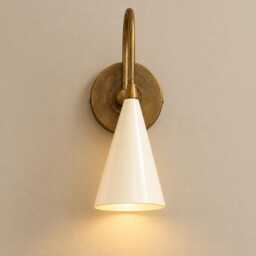 Mid Century Modern Brass Wall Sconce, Vintage Lamp With Cream Ivory Shade, Modernist Bedside Light Retro Interior & Bathroom Lighting - thumbnail 3