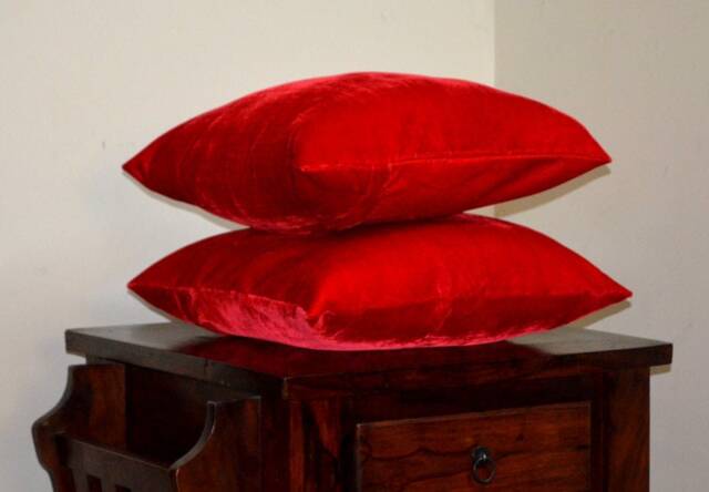 "Red Coloured Pillow/Sham Cover in Viscose Velvet-18 "" X 18" - image 1