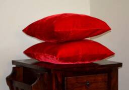 "Red Coloured Pillow/Sham Cover in Viscose Velvet-18 "" X 18" - thumbnail 1