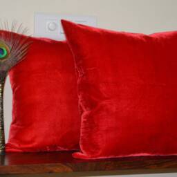 "Red Coloured Pillow/Sham Cover in Viscose Velvet-18 "" X 18" - thumbnail 3
