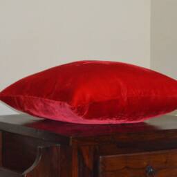 "Red Coloured Pillow/Sham Cover in Viscose Velvet-18 "" X 18" - thumbnail 2