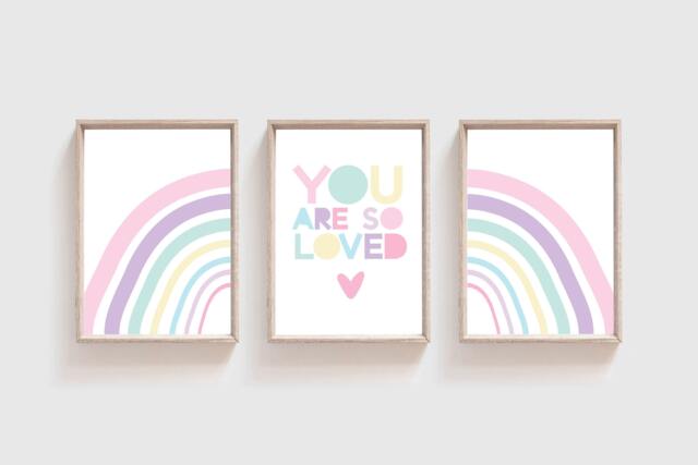 Set Of 3 Pastel Rainbow Prints, Girls Bedroom Decor, You Are So Loved, Nursery Wall Art, Colours, Toddler Bedroom, Playroom - image 1