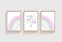 Set Of 3 Pastel Rainbow Prints, Girls Bedroom Decor, You Are So Loved, Nursery Wall Art, Colours, Toddler Bedroom, Playroom - thumbnail 1