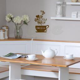 Floral Heart Coffee Cup Removable Vinyl Wall, Station Decor, Sign, Bar, Kitchen Shop - thumbnail 2